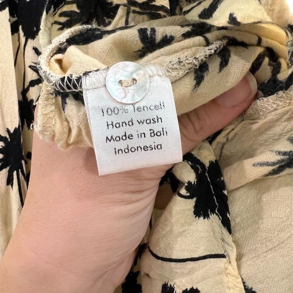 Ava Sky Women's M Palm Tree Print Midi Dress Cream/Black Sleeveless - Picture 5 of 5